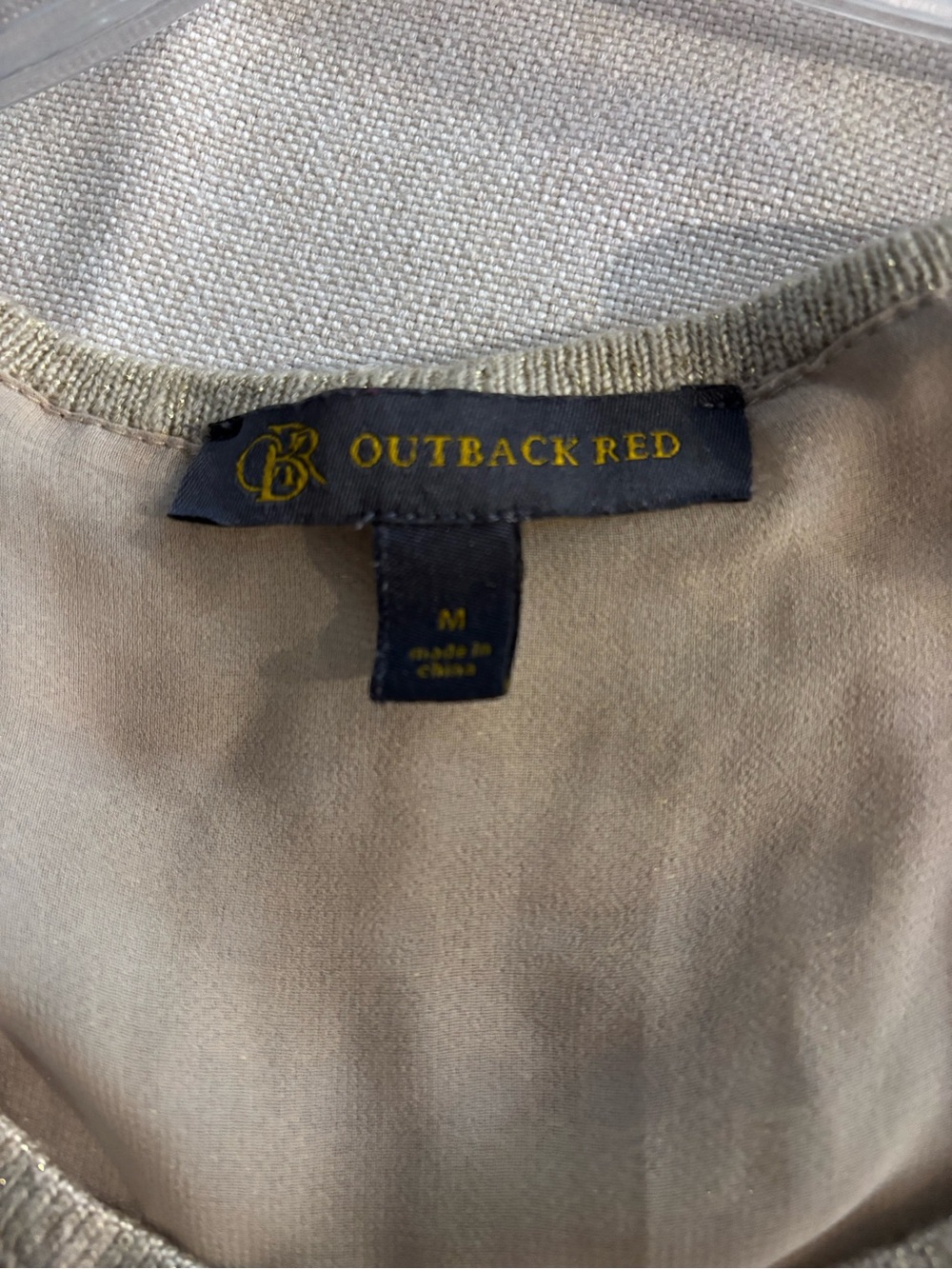 Outback Red Neutral Taupe Top with Knit Trim